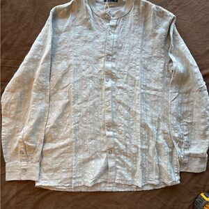 Isle Bay Men's Light Gray Linen Blend Band Collar Long Sleeve Button-Up Shirt XL
